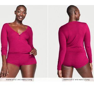 L VS Ribbed Modal Henley Short Pajama Set NWT Claret Red Comfy Great Gift!